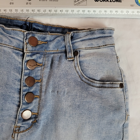 Girls Denim Skirt Upcycled Button Up Stretch Blue Denim. PARTY Christmas  size 6 - Picture 10 of 12